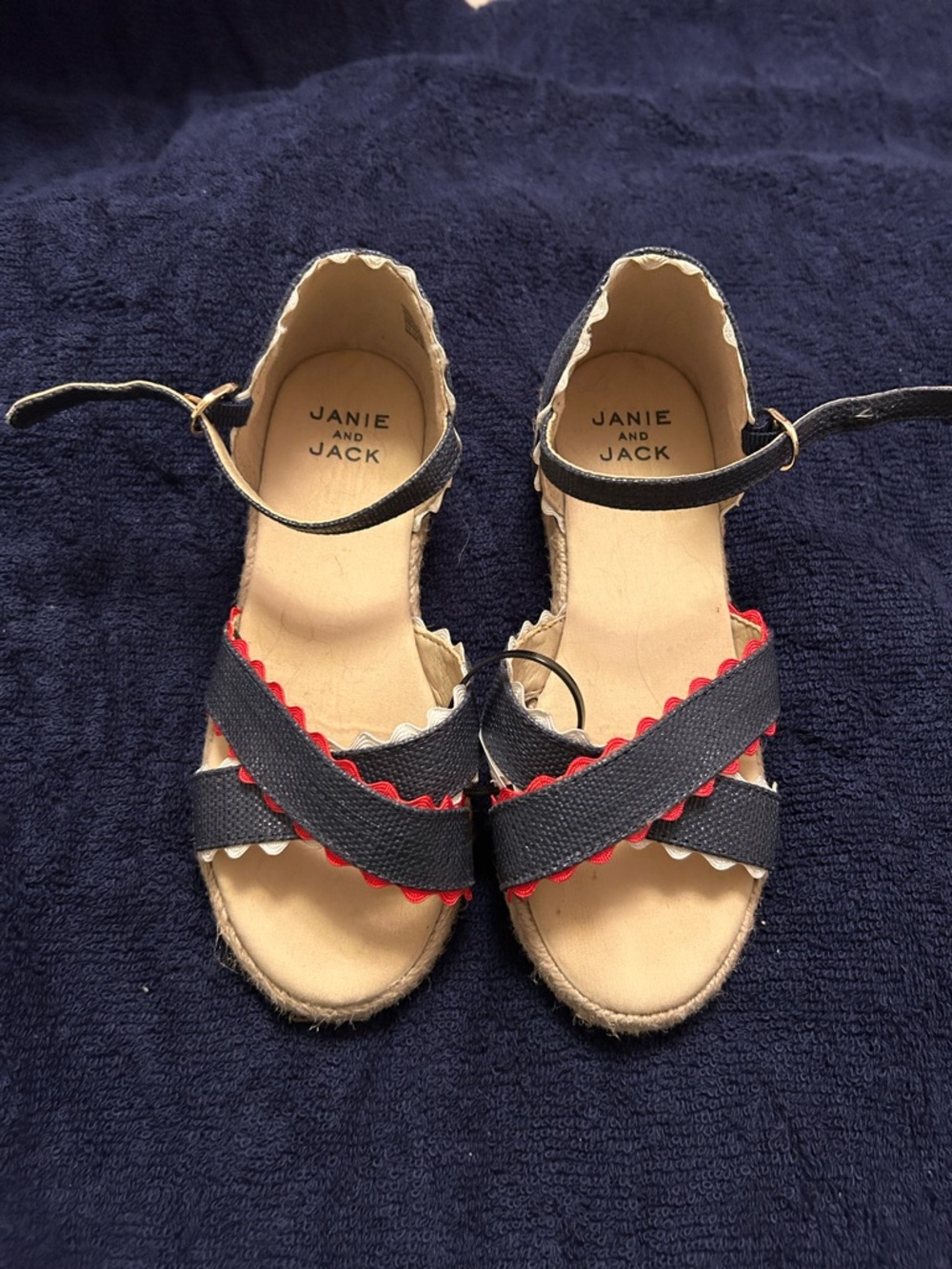 Janie and Jack Navy Sandals with Red Trim